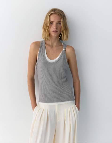 Pull&Bear - Gelaagde tanktop in gemêleerd grijs - view 1