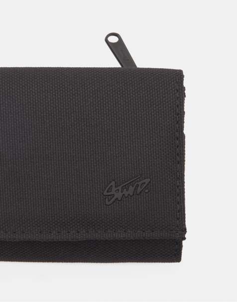Pull&Bear – Geldbörse aus Stoff in Schwarz mit schwarzem „STWD“-Logo - view 1