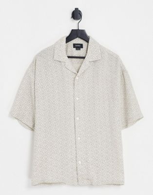 Pull&Bear geometric jacquard shirt in beige