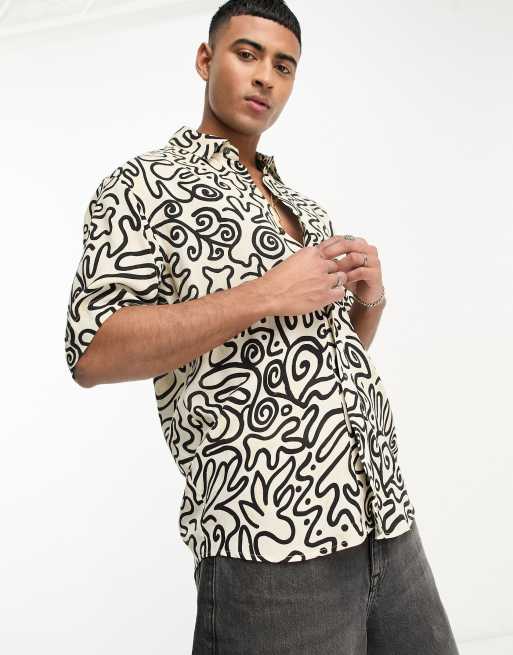 Pull&Bear geometric printed shirt in black and white