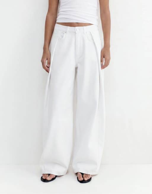 Pull&Bear - Geplooide baggy jeans met ballonpasvorm in wit, 2 van 4