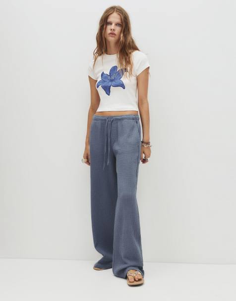 Pull&Bear – Gerade geschnittene Hose aus Kreppstoff in Stahlblau - view 1