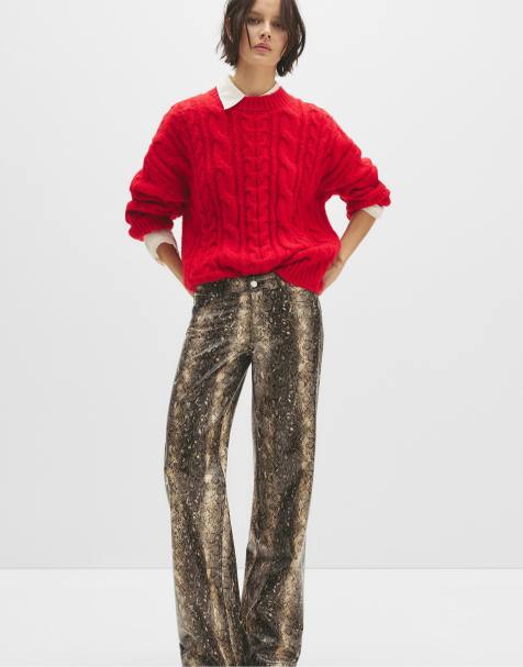 Pull&Bear – Gerade geschnittene Hose mit Schlangenhaut-Print - view 1