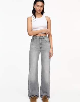 Pull & Bear - Gerade geschnittene Jeans in Anthrazit-Grau mit hohem Bund