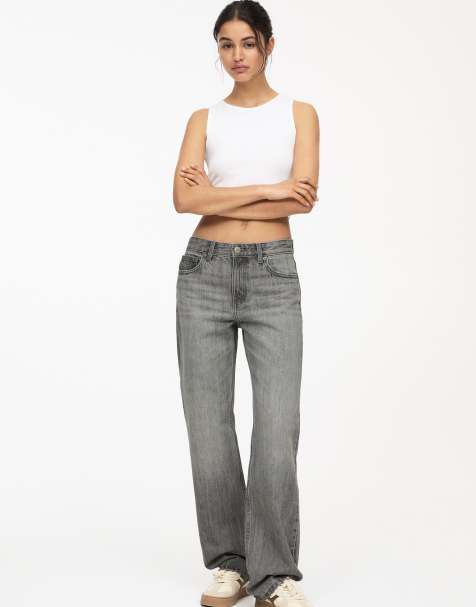 Pull&Bear – Gerade geschnittene Jeans in Grau mit mittelhohem Bund - view 1