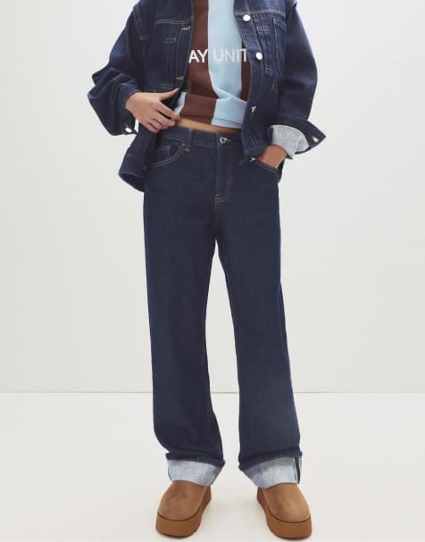 Pull&Bear – Gerade geschnittene Jeans in Marineblau mit mittelhohem Bund - view 1
