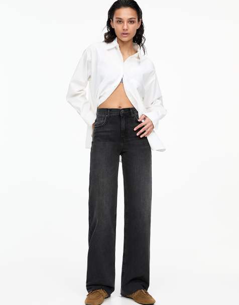 Pull&Bear – Gerade geschnittene Jeans in Schwarz mit hohem Bund - view 1