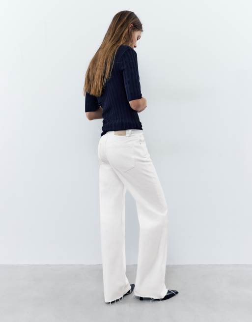 Pull&Bear – Gerade geschnittene Jeans in Weiß mit weitem Bein, 2 von 7