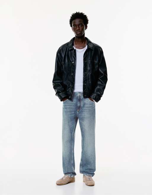 Pull&Bear – Gerade geschnittene Vintage-Jeans in Mittelblau