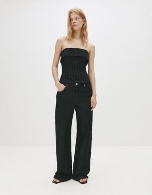 Pull & Bear - Gerade Jeans in Schwarz mit Streifen