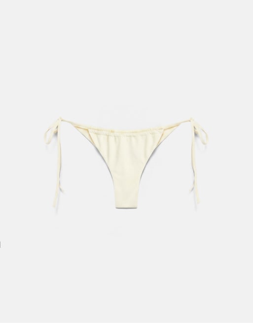 Pull&Bear – Geraffte Bikinihose in Pastellgelb, 5 von 6