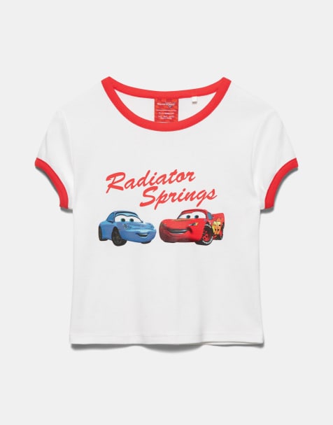 Pull&Bear - Geribbeld T-shirt met 'Cars'-print in ijsblauw - view 1
