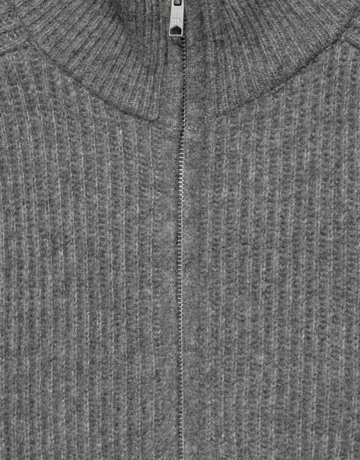 Pull&Bear geribbeld vest met rits in donker antraciet, 6 van 7