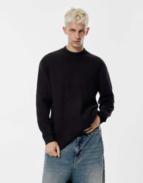 Pull&Bear - Geribbelde gebreide sweater in zwart - view 1