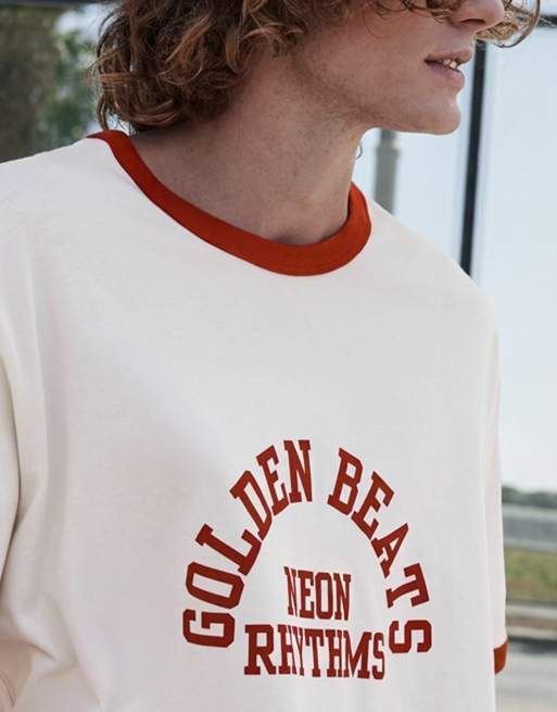 Pull&Bear geribbelde graphic T-shirt in wit en rood, 2 van 5