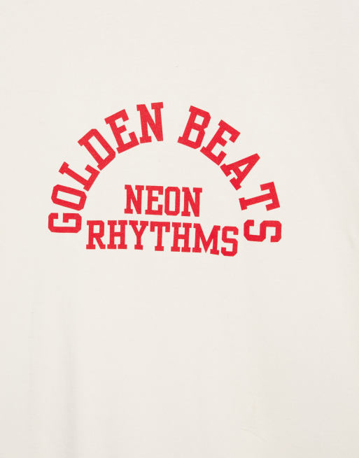Pull&Bear geribbelde graphic T-shirt in wit en rood, 4 van 5