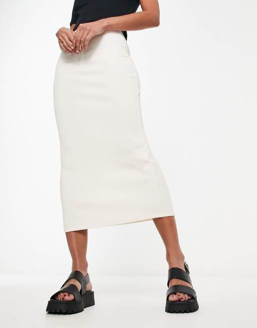 Pull&Bear - Geribbelde midaxi rok in ecru