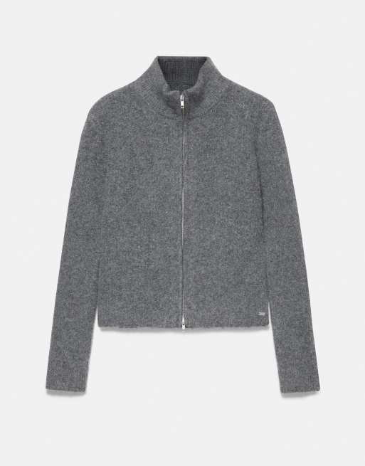 Pull&Bear geribbelde ritsvest in gemêleerd grijs, 6 van 7