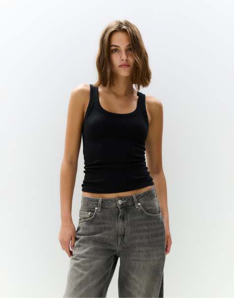 Pull&Bear - Geribbelde tanktop in zwart - view 1