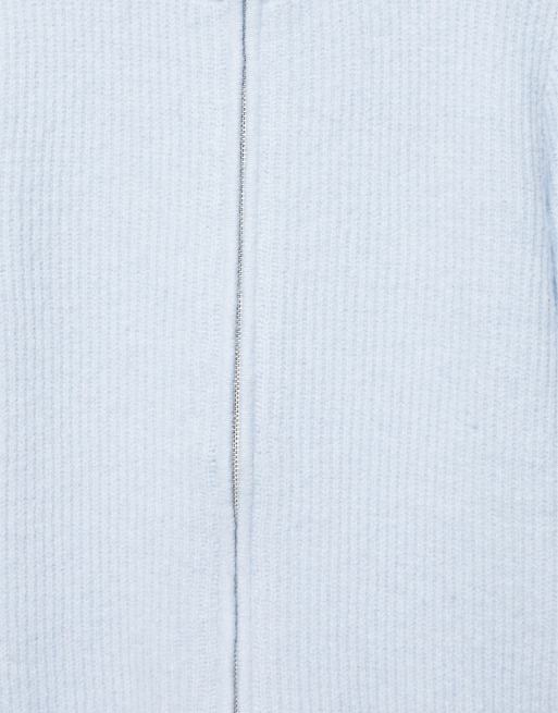 Pull&Bear geribd vest met rits in pastelblauw, 7 van 7