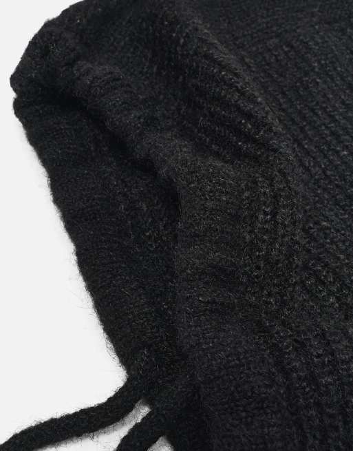 Pull&Bear gerippte Strick-Balaclava in Schwarz, 2 von 4