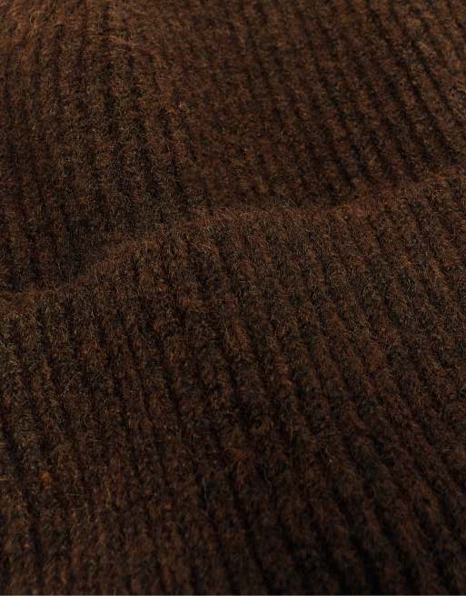 Pull&Bear gerippte Strickmütze in Braun, 3 von 4