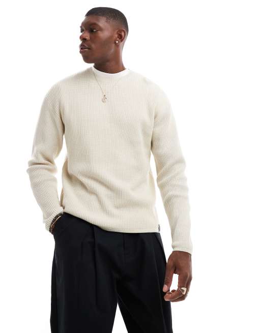 Pull&Bear – Gerippter Strickpullover in Ecru