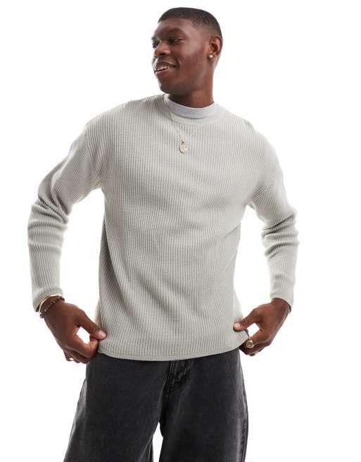 Pull&Bear – Gerippter Strickpullover in Hellblau