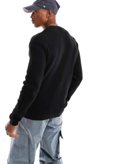 Pull&Bear – Gerippter Strickpullover in Schwarz, 2 von 4