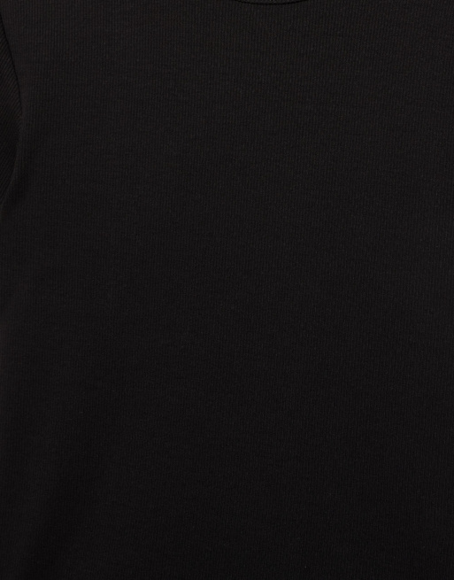 Pull&Bear – Geripptes, kurzärmliges T-Shirt in Schwarz, 6 von 7
