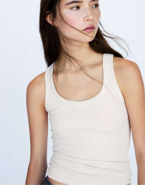 Pull&Bear – Geripptes Tanktop in Sand - view 1