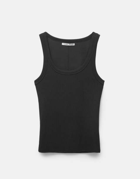 Pull&Bear – Geripptes Tanktop in Schwarz - view 1