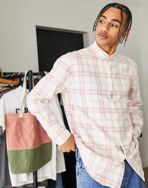 Pull&Bear - Geruit basic overhemd met lange mouwen in roze