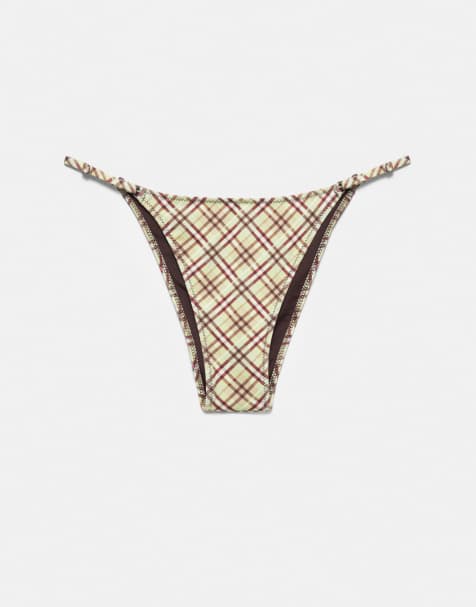 Pull&Bear - Geruit bikinibroekje in groen - view 1