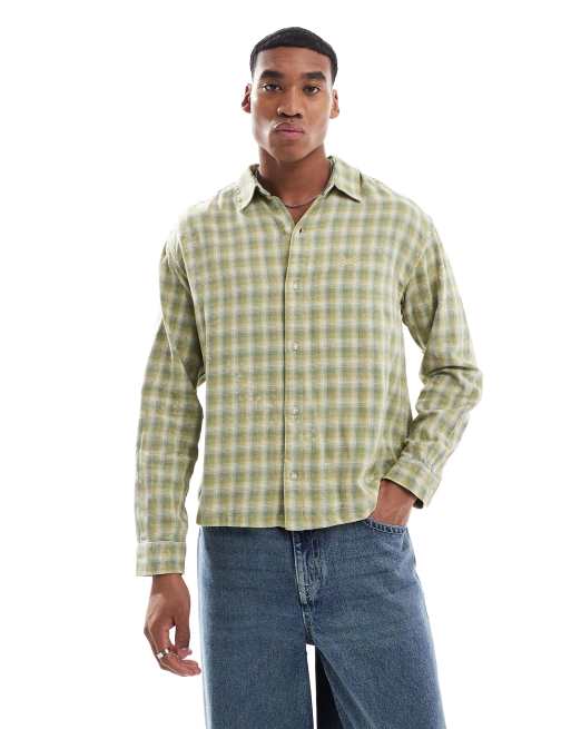 Pull&Bear - Geruit overhemd in groen met wassing
