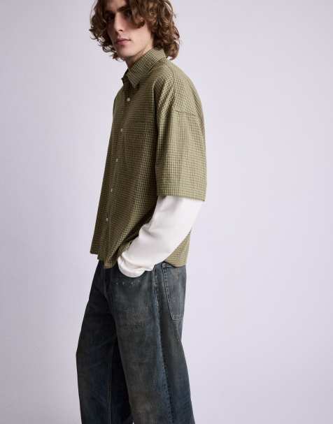 Pull&Bear geruit overhemd met dubbele mouwen in geel - view 1