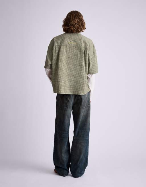 Pull&Bear geruit overhemd met dubbele mouwen in geel, 3 van 7