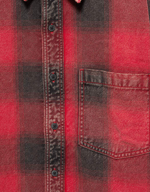 Pull&Bear geruit overshirt met lange mouwen in rood, 6 van 7