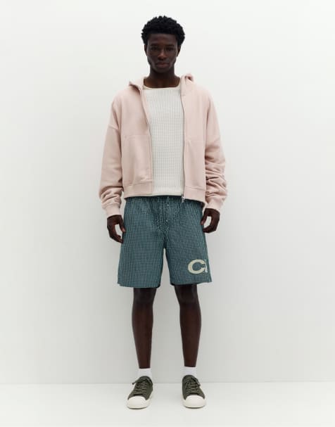 Pull&Bear - Geruite bermudashort met grafische print in mosgroen - view 1