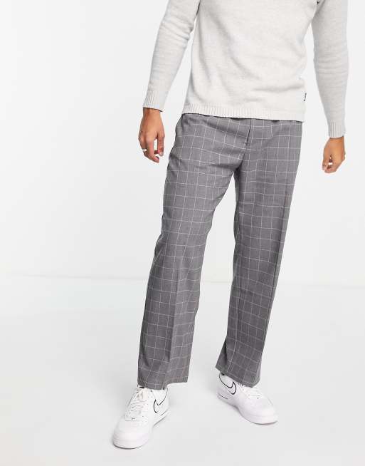 Pull&Bear - Geruite broek met wijde pijpen in grijs 