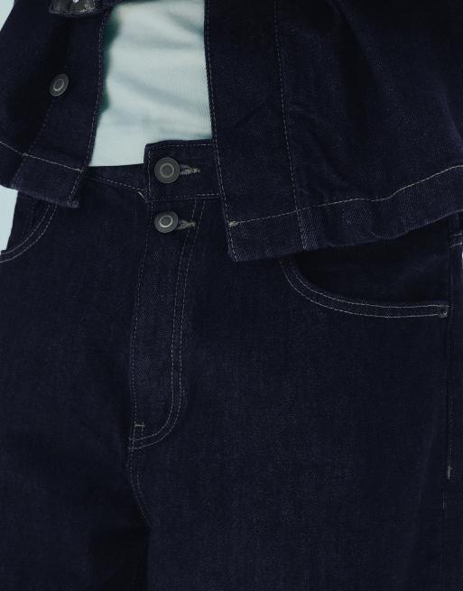Pull&Bear geruite jeans met omslag in navy, 3 van 7