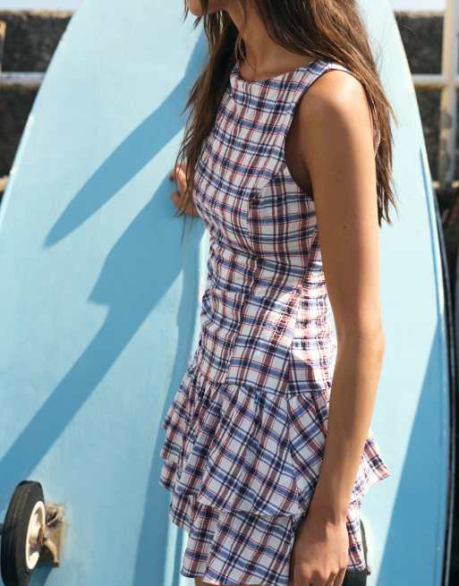 Pull&Bear geruite jurk met ruches in blauw, 5 van 7