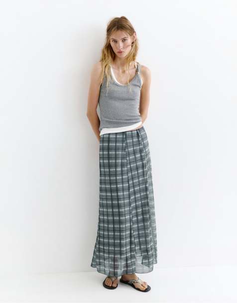 Pull&Bear - Geruite midirok in grijs - view 1