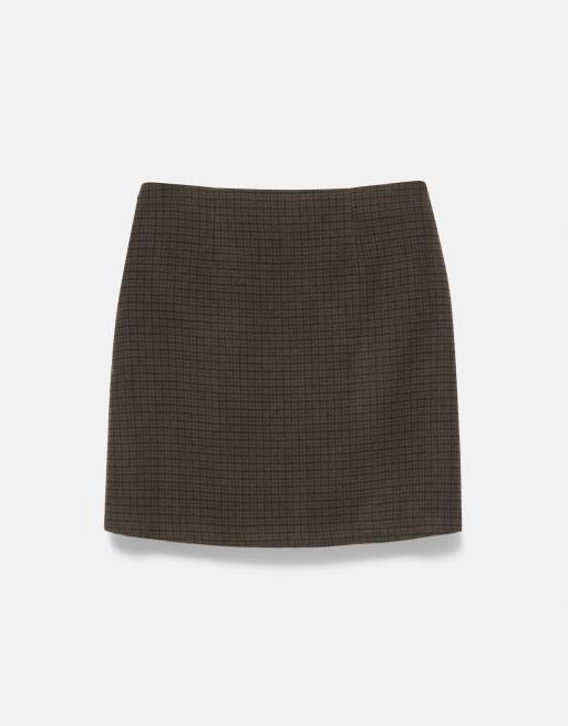 Pull&Bear geruite minirok met riem in bruin, 6 van 6