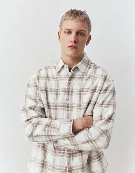 Pull&Bear - Geruite overhemden met lange mouwen in gebroken wit, 3 van 4