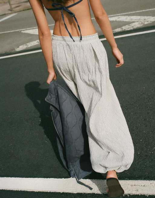 Pull&Bear - Geruite sarouel broek in ijsgrijs, 4 van 4