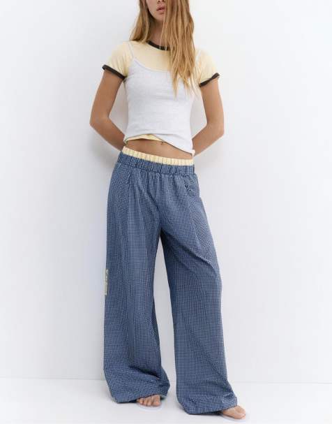Pull&Bear - Geruite volumineuze broek in marineblauw - view 1
