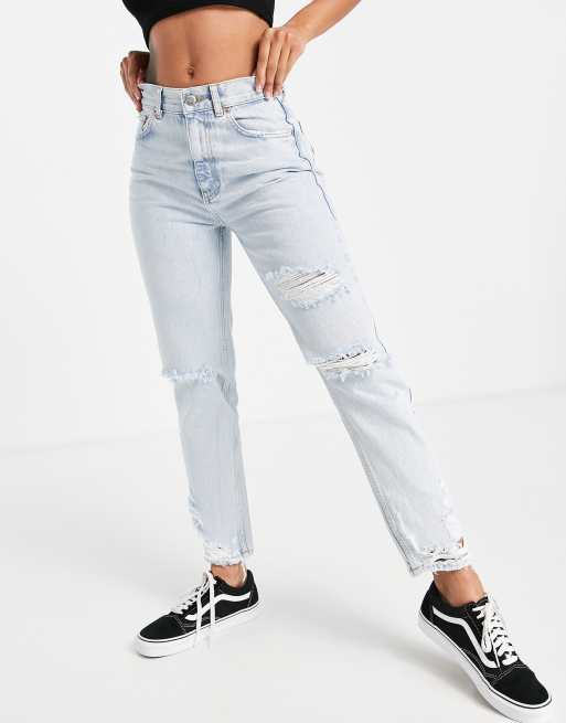 Pull&Bear - Gescheurde skinny jeans in lichtblauw