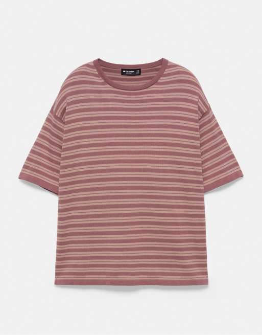 Pull&Bear gestreept gebreid T-shirt in paars, 5 van 7