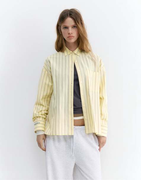 Pull&Bear - Gestreept overhemd in lichtgeel - view 1